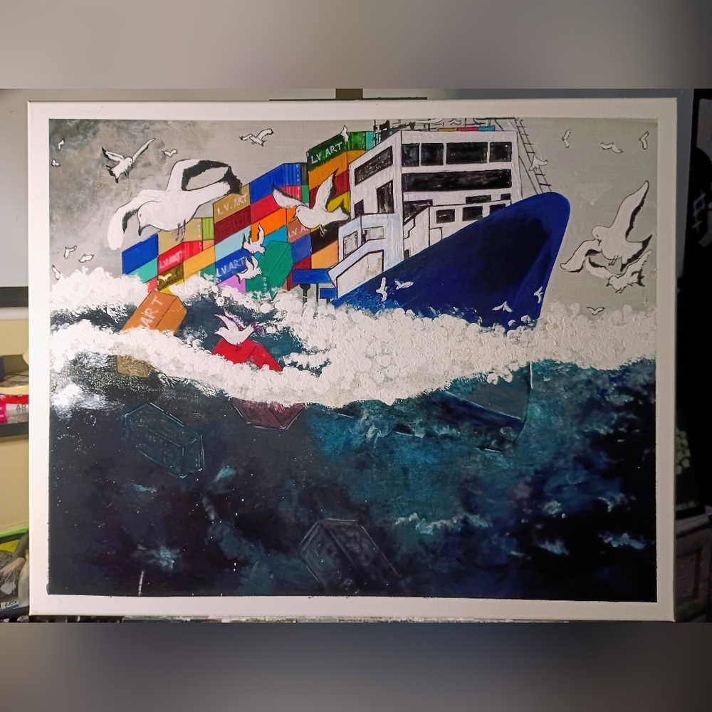 Dynamic Oceanic Cargo Ship Painting